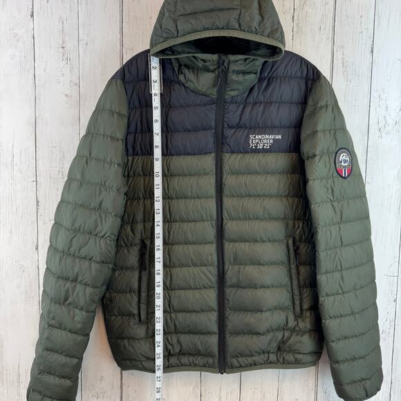 Scandinavian Explorer Olive Black Down Jacket Ultra Light Hooded Unisex Small - Picture 15 of 16